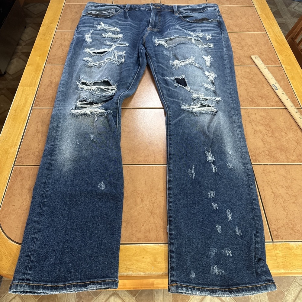 Cult of Individuality Rocker Slim Distressed Selvedge Denim Jeans 42 x 33‎